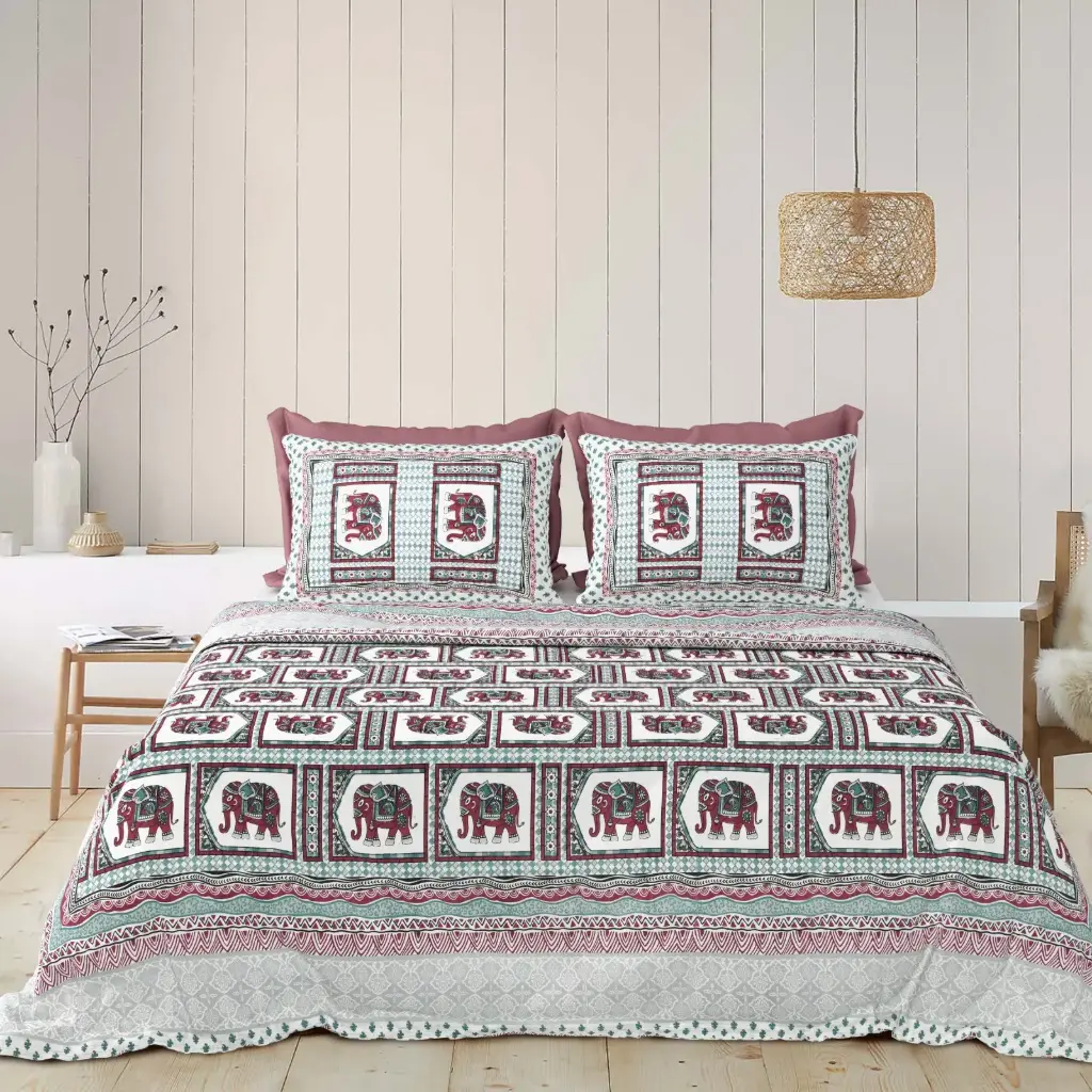 BROWN/Super Home Breathable Pure Cotton Bedsheet 93x108 for Double Bed with Pillow Covers