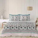 GREEN BLOCKS/Super Home Breathable Pure Cotton Bedsheet 93x108 for Double Bed with Pillow Covers