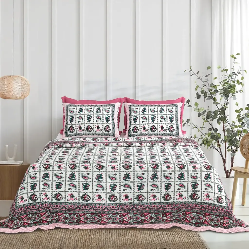 GREY/Super Home Soft & Breathable Cotton Bedsheet 93x108 Inches with Pillow Covers