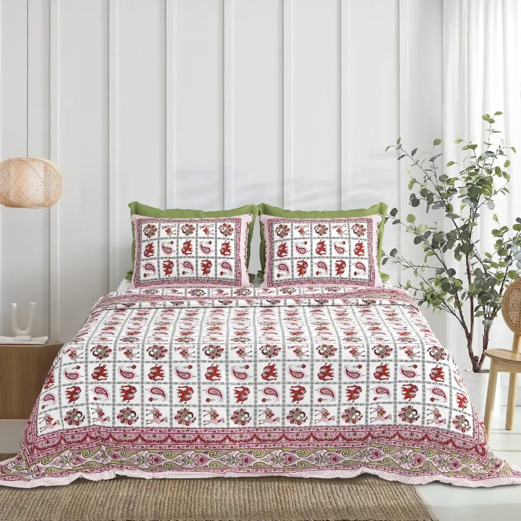 PINK/Super Home High Quality Pure Cotton Bedsheet 93x108 Inches + Pillow Covers