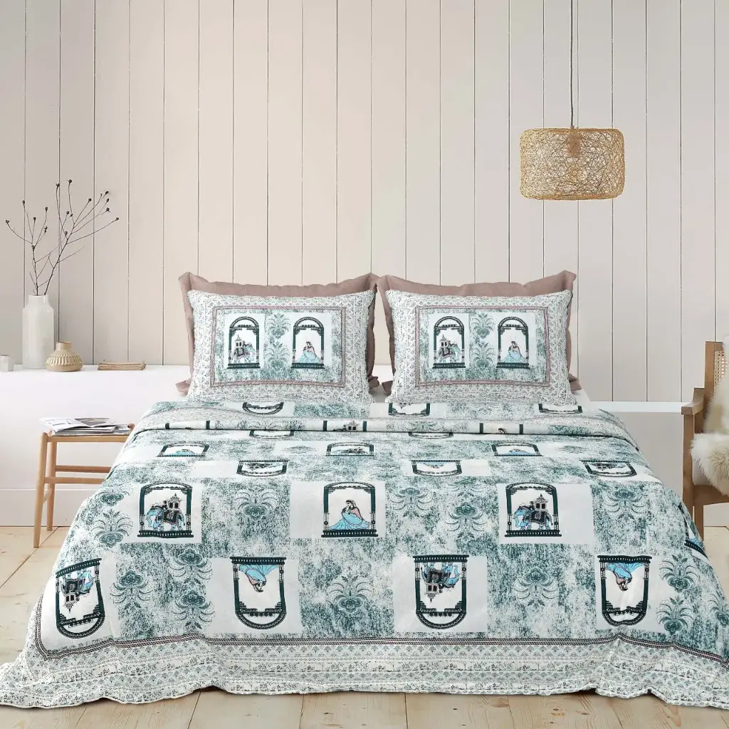 BLUE/Super Home Durable 93x108 Pure Cotton Bedsheet with 2 Pillow Covers