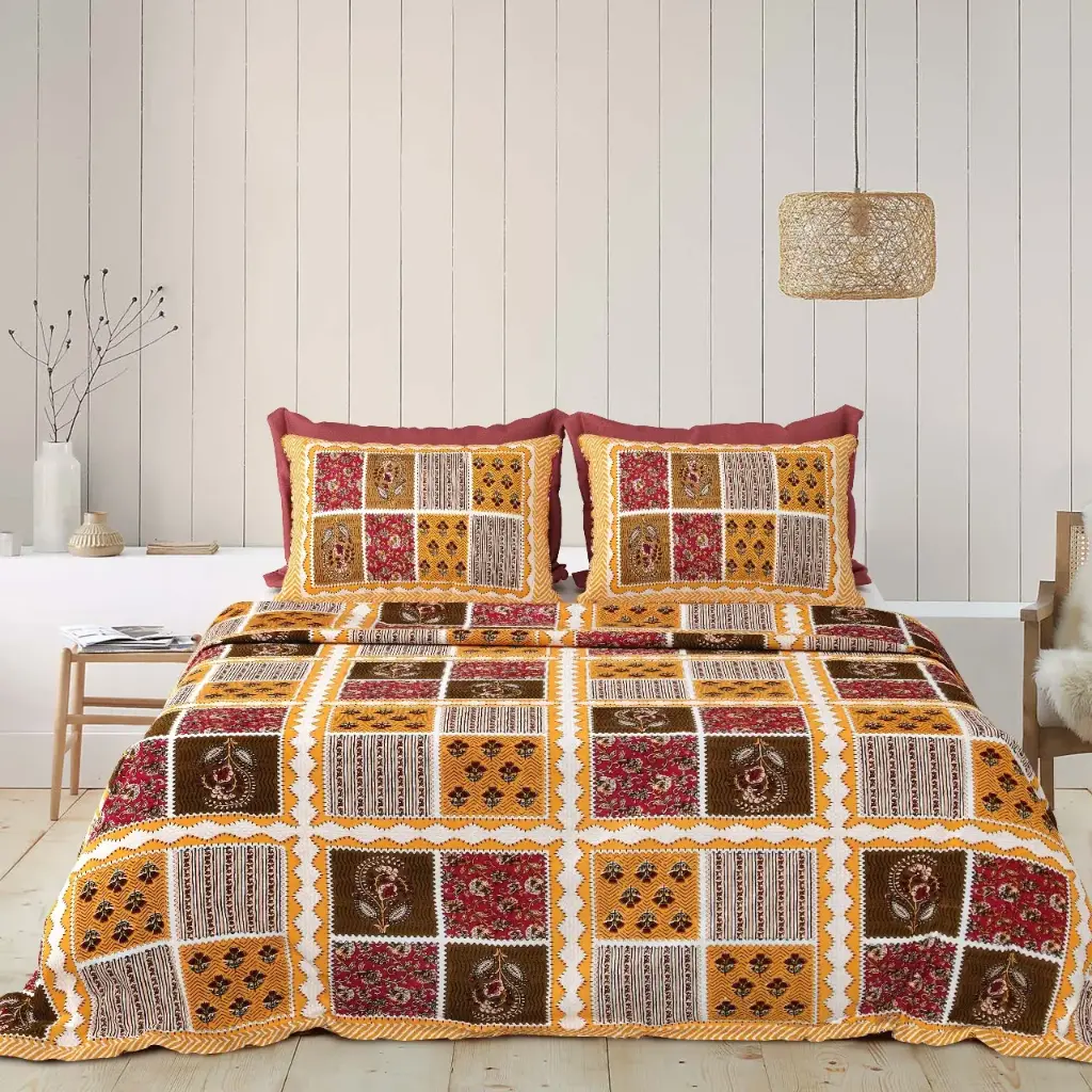 BROWN/Super Home Ultra Soft Cotton Double Bedsheet 93x108 with Matching Pillow Covers