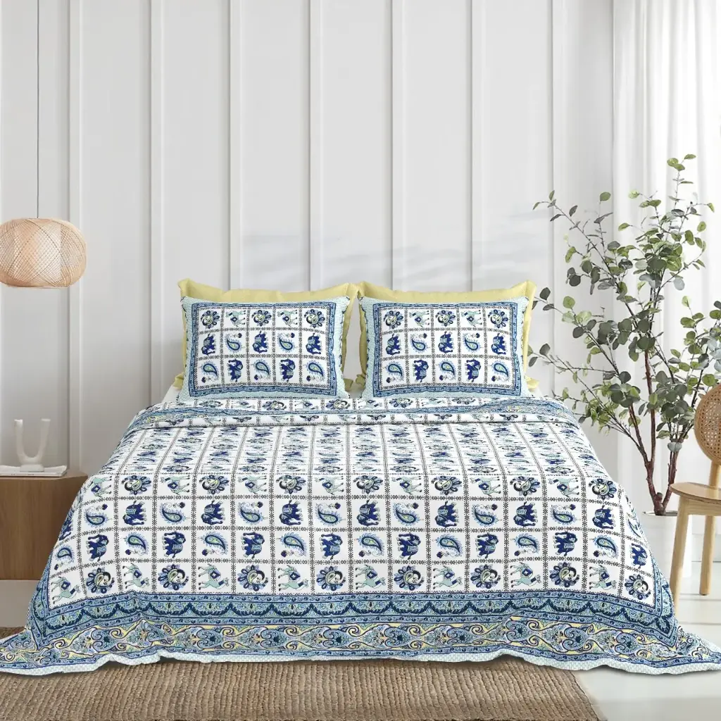 GREY/Super Home Ultra Soft Cotton Double Bedsheet 93x108 with Matching Pillow Covers