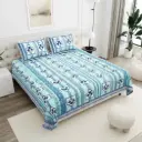 BLUE BLOCKS/Super Home 100x108 Inches Pure Cotton Bedsheet with 2 Pillow Covers – King Size