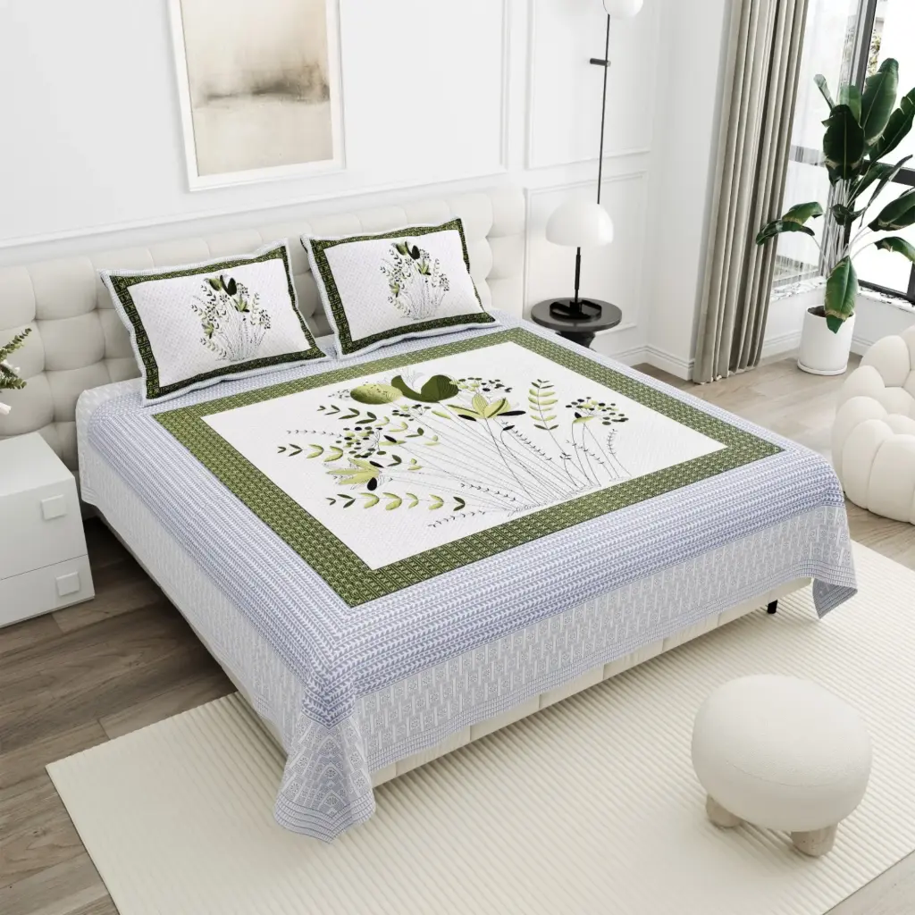 BLACK/Super Home 100x108 Cotton Double Bedsheet with 2 Pillow Covers – Premium Quality