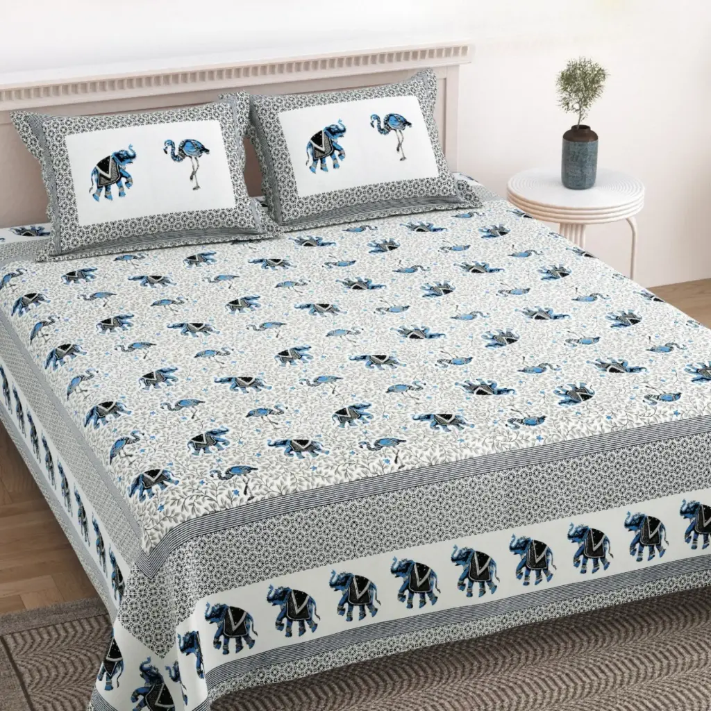 WHITE/Super Home 100x108 Pure Cotton Bedsheet Set with 2 Pillow Covers – Smooth Finish