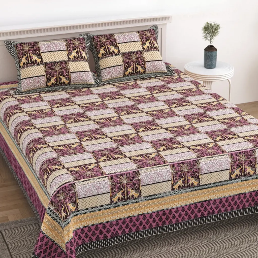 BROWN/Super Home 100x108 Inches Pure Cotton Bedsheet with 2 Pillow Covers – Premium Soft