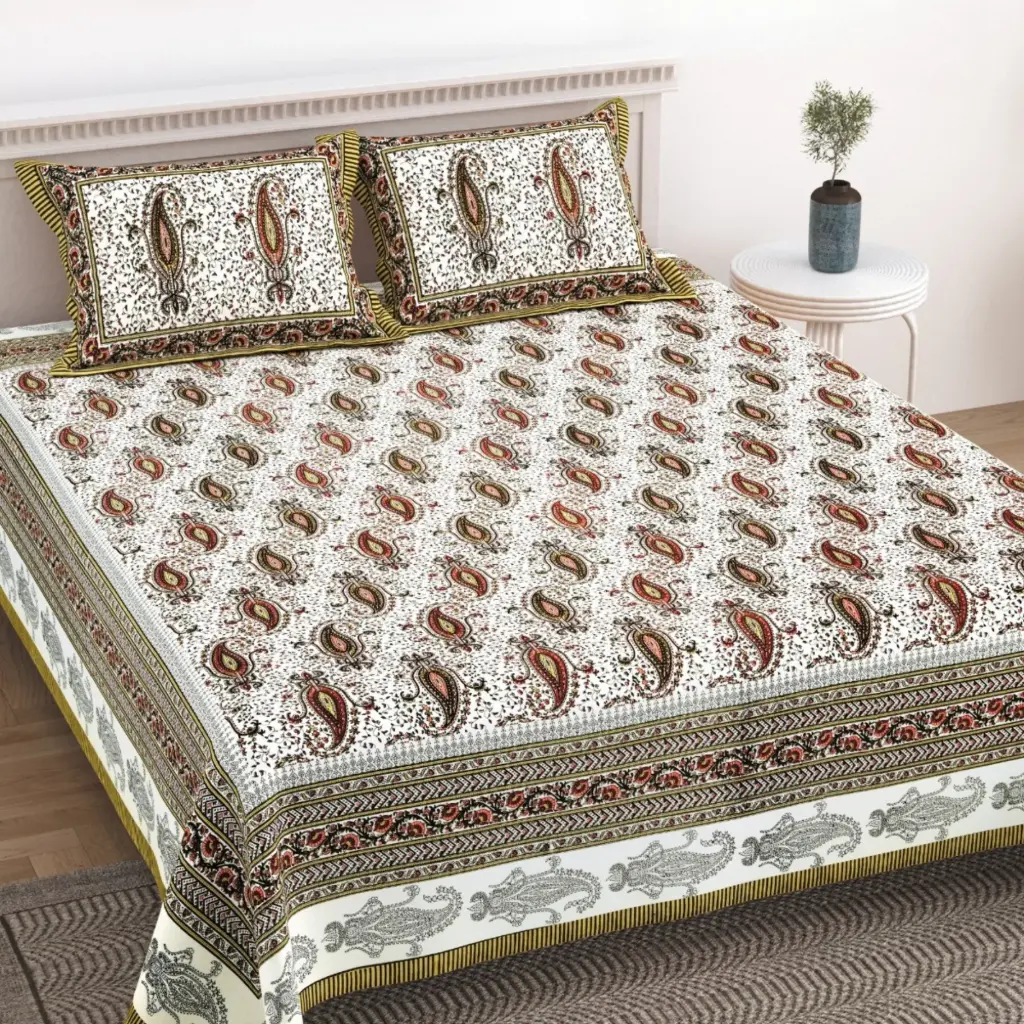 GREEN/Super Home Soft Cotton Bedsheet 100x108 Inches with 2 Pillow Covers – Durable Fabric