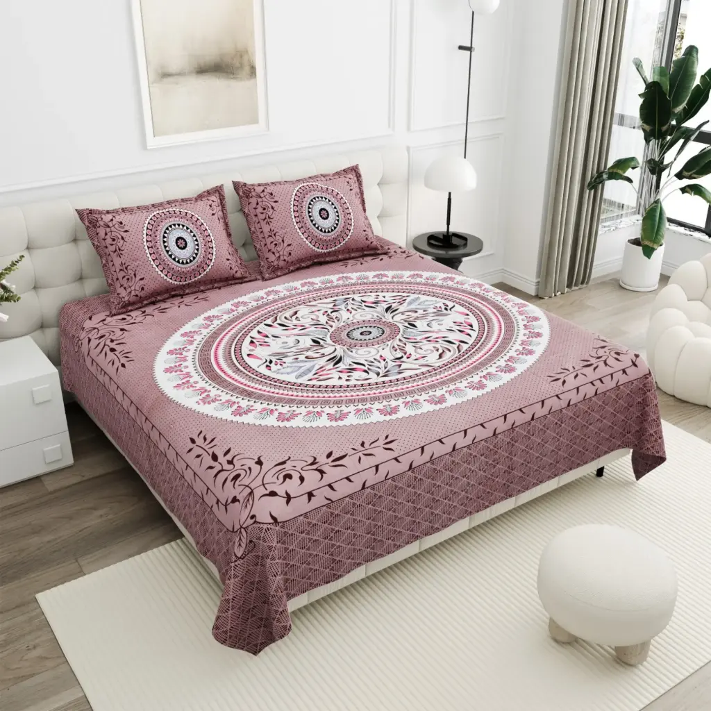 MAROON/Super Home Luxury Pure Cotton Bedsheet 100x108 Inches with 2 Pillow Covers