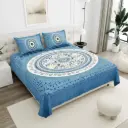 BLUE/Super Home Soft & Smooth Cotton Bedsheet 100x108 Inches with 2 Pillow Covers