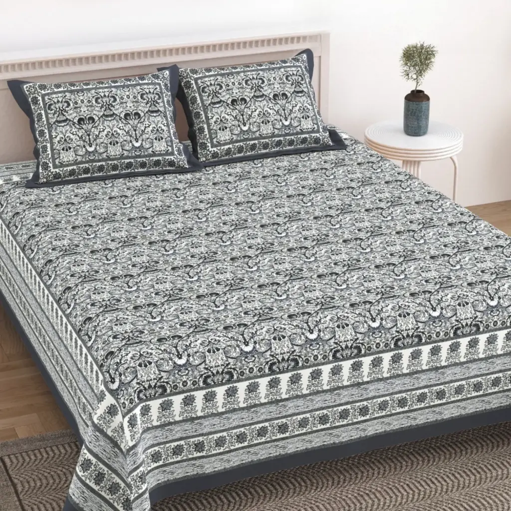 GREEN/Super Home 100x108 Inches Cotton Bedsheet with 2 Pillow Covers – Elegant Style