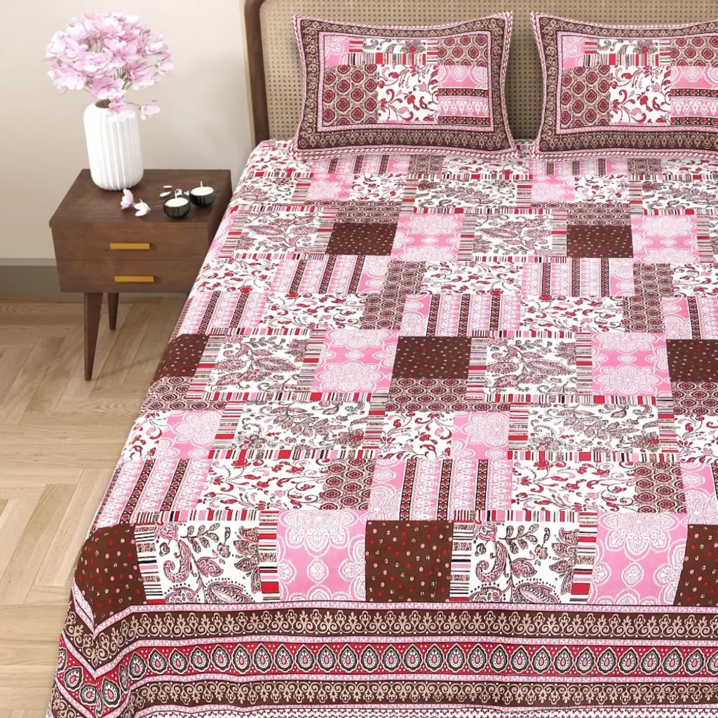 MAROON/Super Home Large Size 93x108 Inches Cotton Bedsheet with 2 Pillow Covers for Bedroom