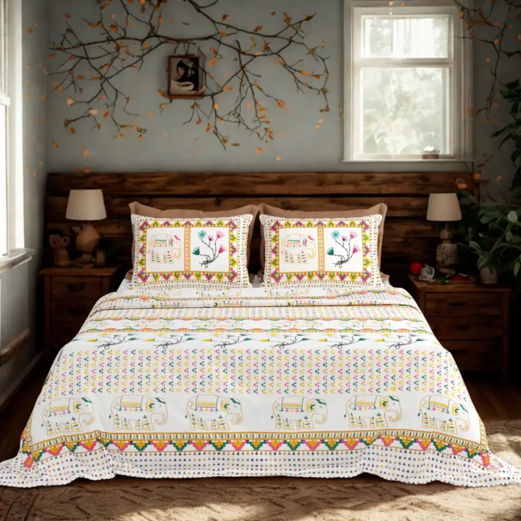 YELLOW/Super Home Cotton 93x108 Inch Bedsheet with 2 Pillow Covers – Premium Quality Fabric