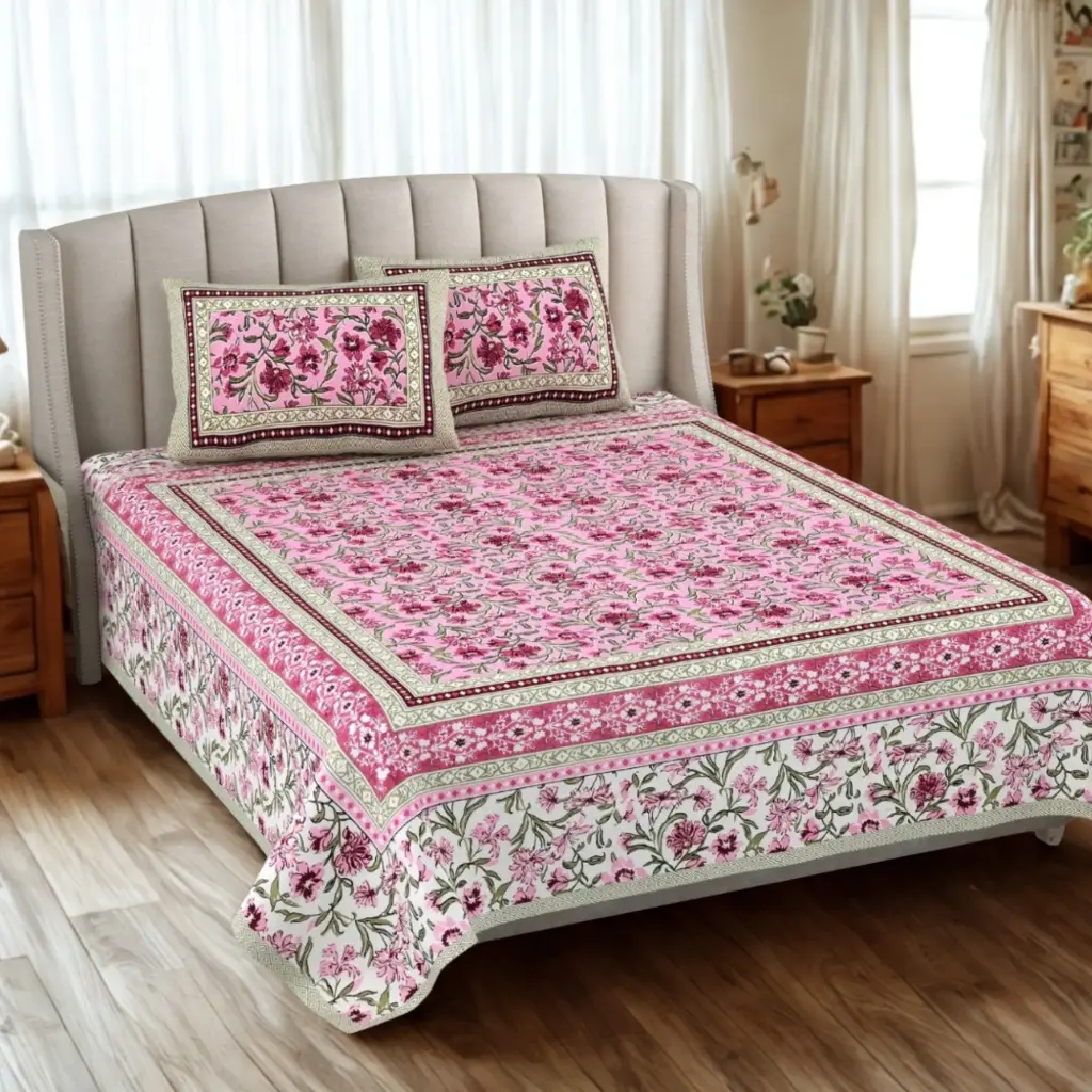 PINK/Super Home 93x108 Inches Pure Cotton Bedsheet with 2 Pillow Covers – Premium King Size Set