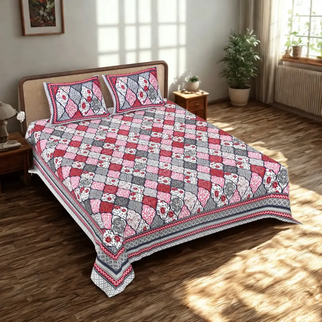 multicolor/Super Home Stylish 93x108 Inches Cotton Bedsheet with 2 Pillow Covers