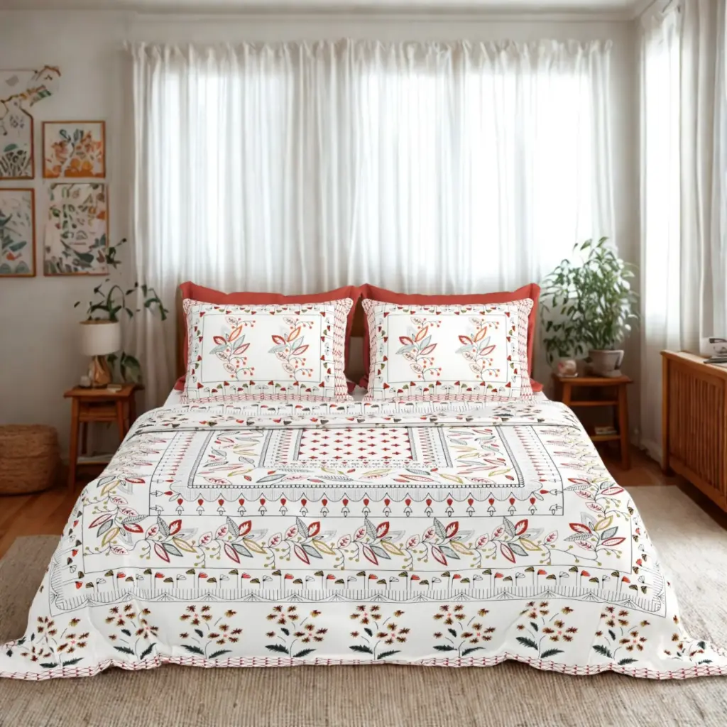 WHITE/Super Home 93x108 Inches King Size Pure Cotton Bedsheet with 2 Pillow Covers