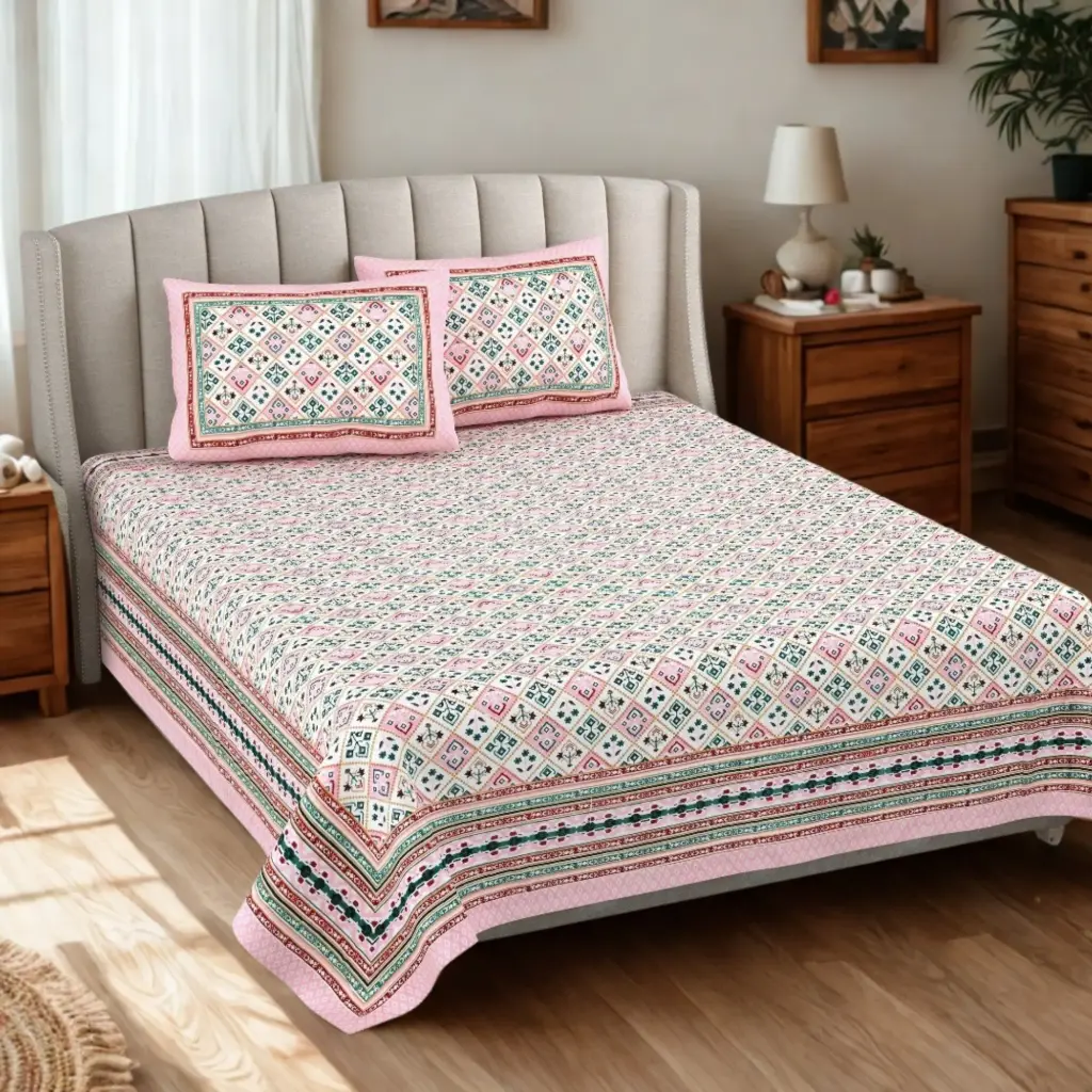 white/Super Home 93x108 Inches Soft Touch Pure Cotton Bedsheet with 2 Pillow Covers