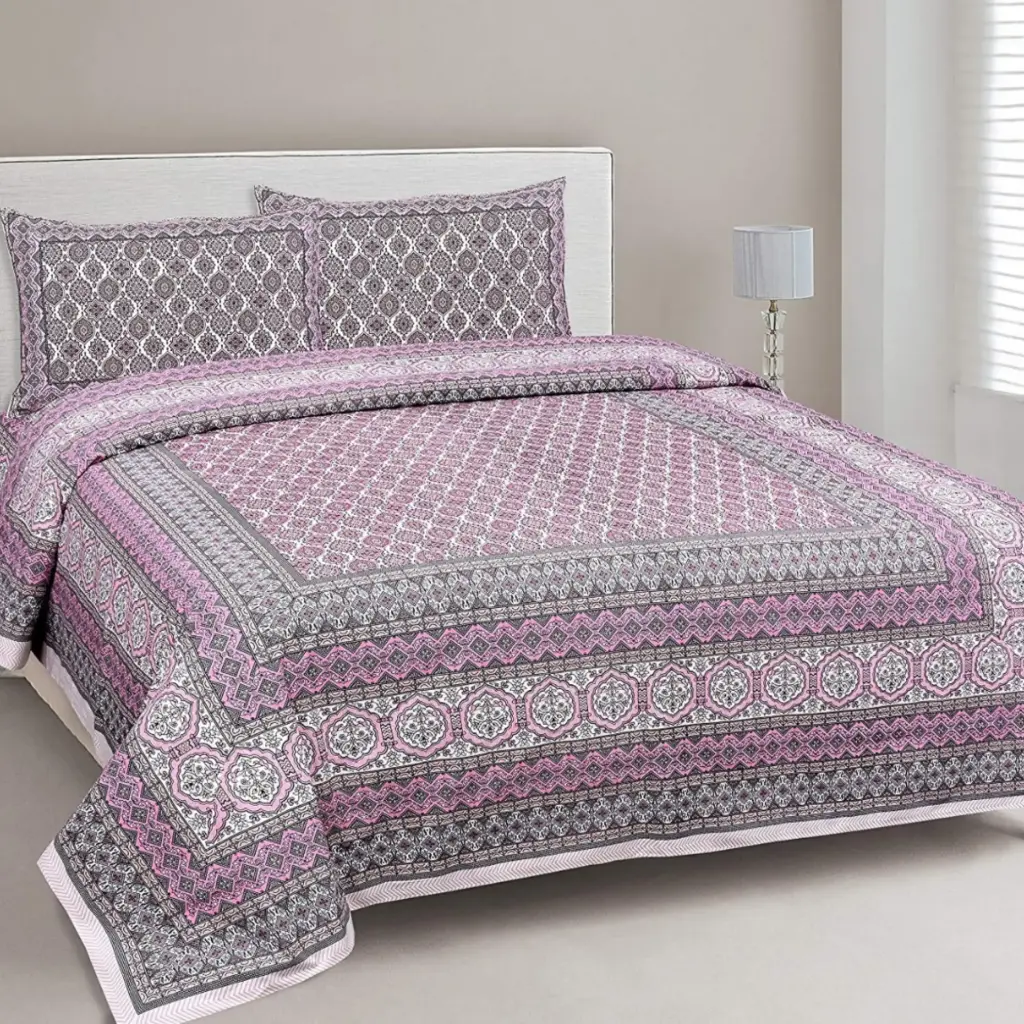 purple/Super Home 93x108 Inches Pure Cotton King Size Bedsheet for Double Bed