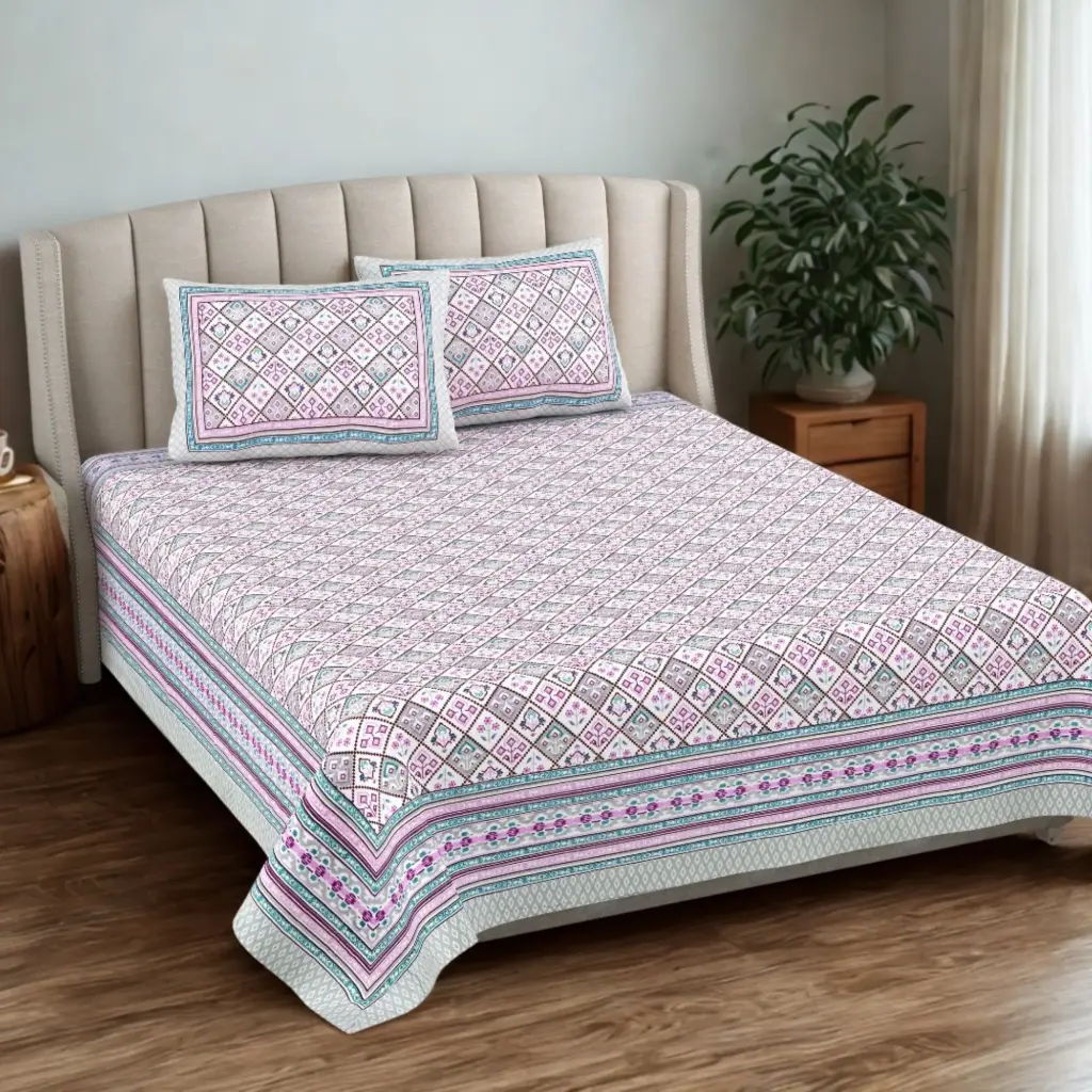 purple/Super Home 93x108 Inches Soft Touch Pure Cotton Bedsheet with 2 Pillow Covers