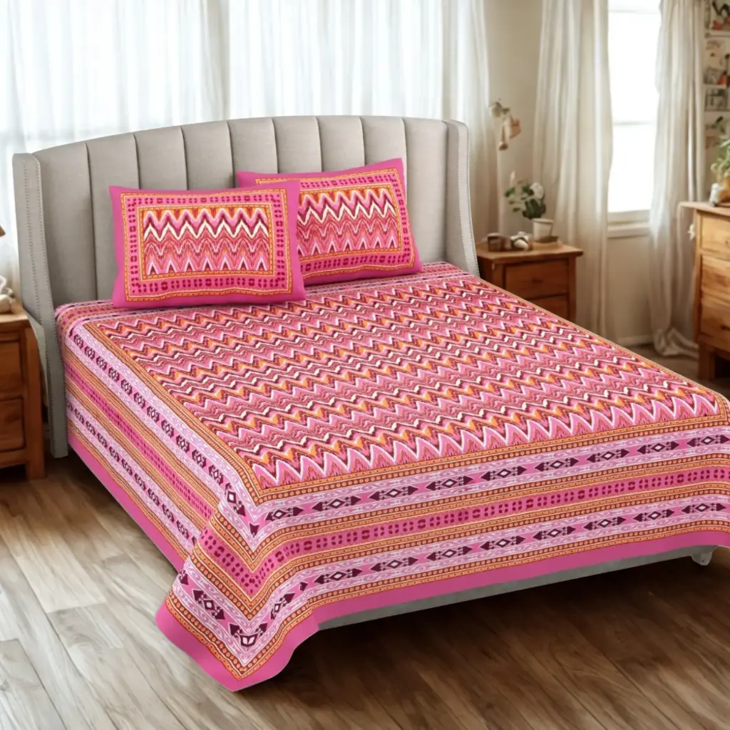 RED/Super Home Pure Cotton King Size Double Bedsheet 93x108 with Pillow Covers