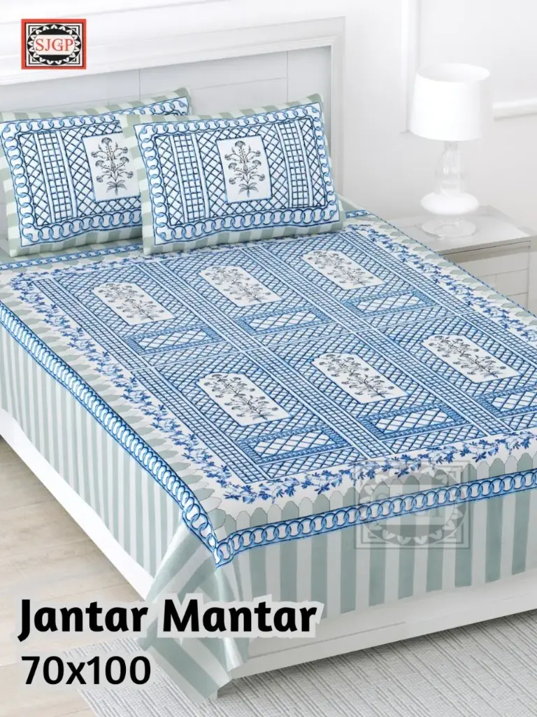 BLUE/Super Home 70x100 Inches Pure Cotton Bedsheet with 2 Pillow Covers – Soft & Breathable Fabric