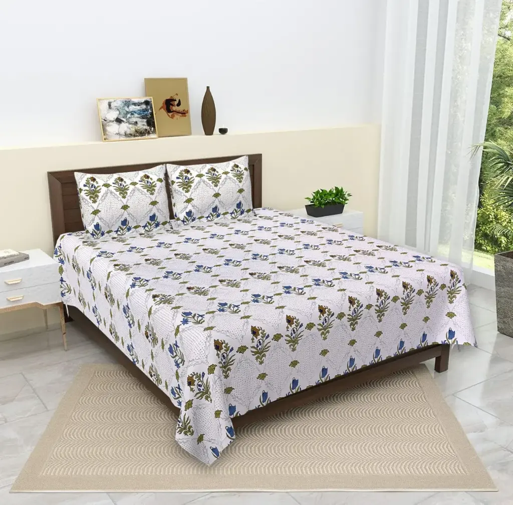 WHITE/Super Home Pure Cotton 108x108 Inches Large Bedsheet with 2 Pillow Covers – Elegant & Stylish