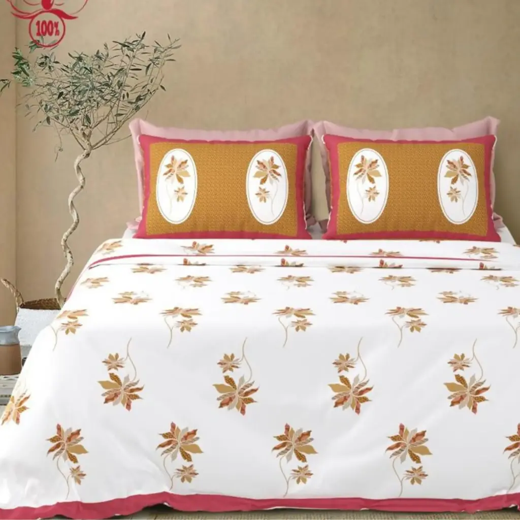 white/brown/Super Home Premium 100x108 King Size Cotton Bedsheet for Double Bed