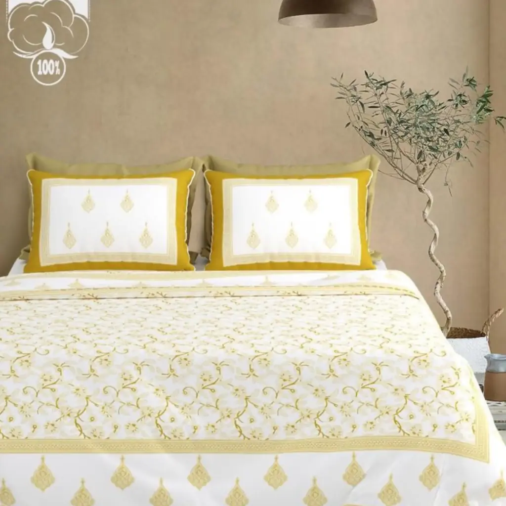 yellow/Super Home Elegant Pure Cotton Bedsheet 100x108 King Size for Bedroom Decor