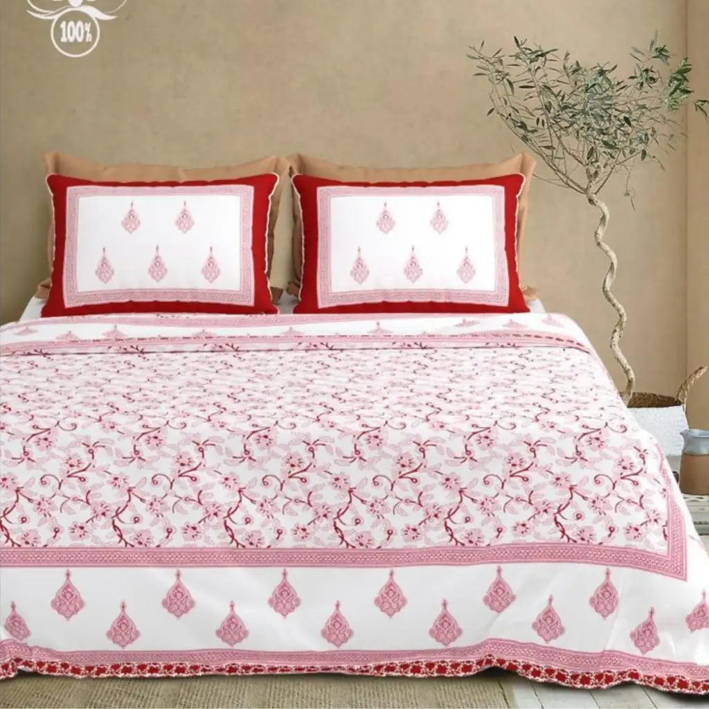 pink/Super Home Elegant Pure Cotton Bedsheet 100x108 King Size for Bedroom Decor