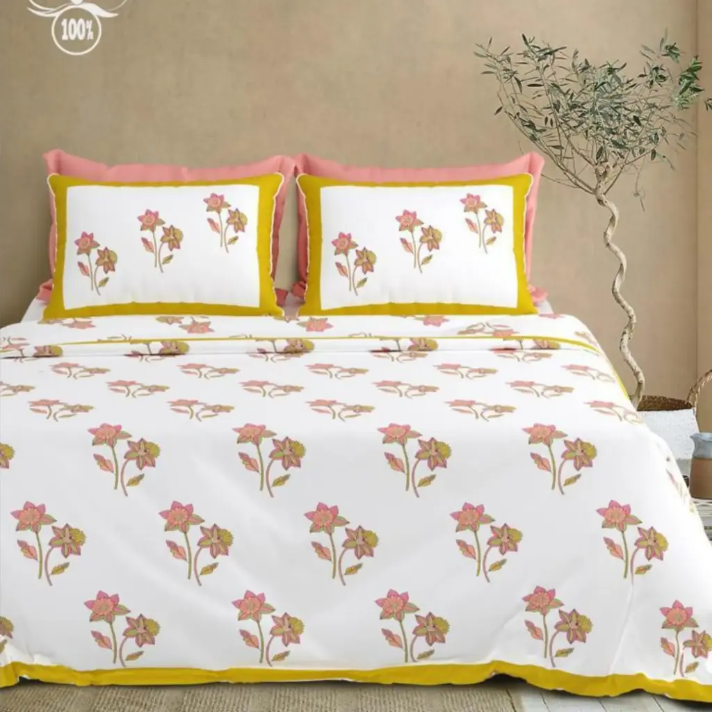 yellow/Super Home 100x108 King Size Pure Cotton Double Bed Bedsheet Online