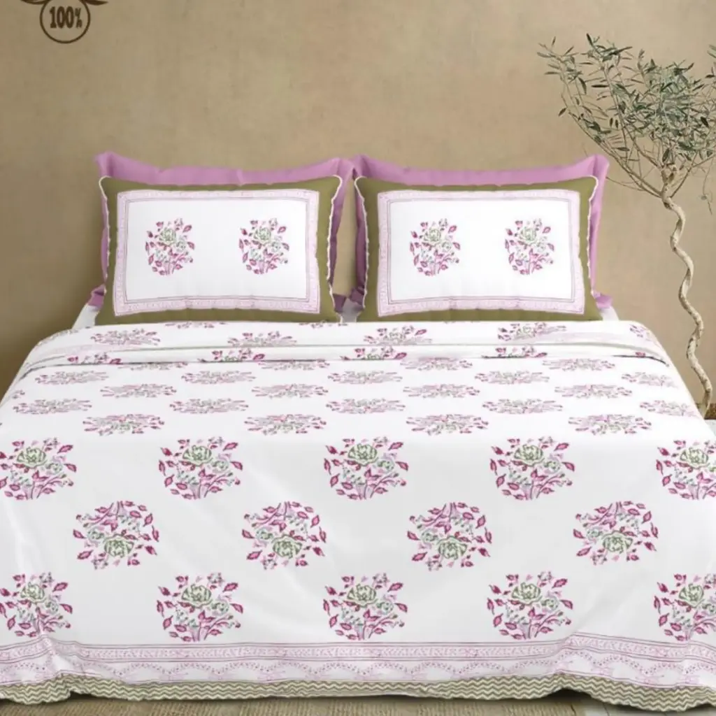 white/Super Home Elegant Pure Cotton Bedsheet 100x108 King Size for Bedroom Decor