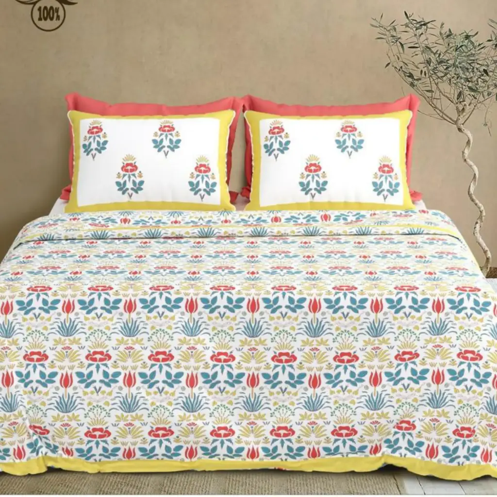 multicolor/Super Home Classic Pure Cotton 100x108 King Size Double Bedsheet