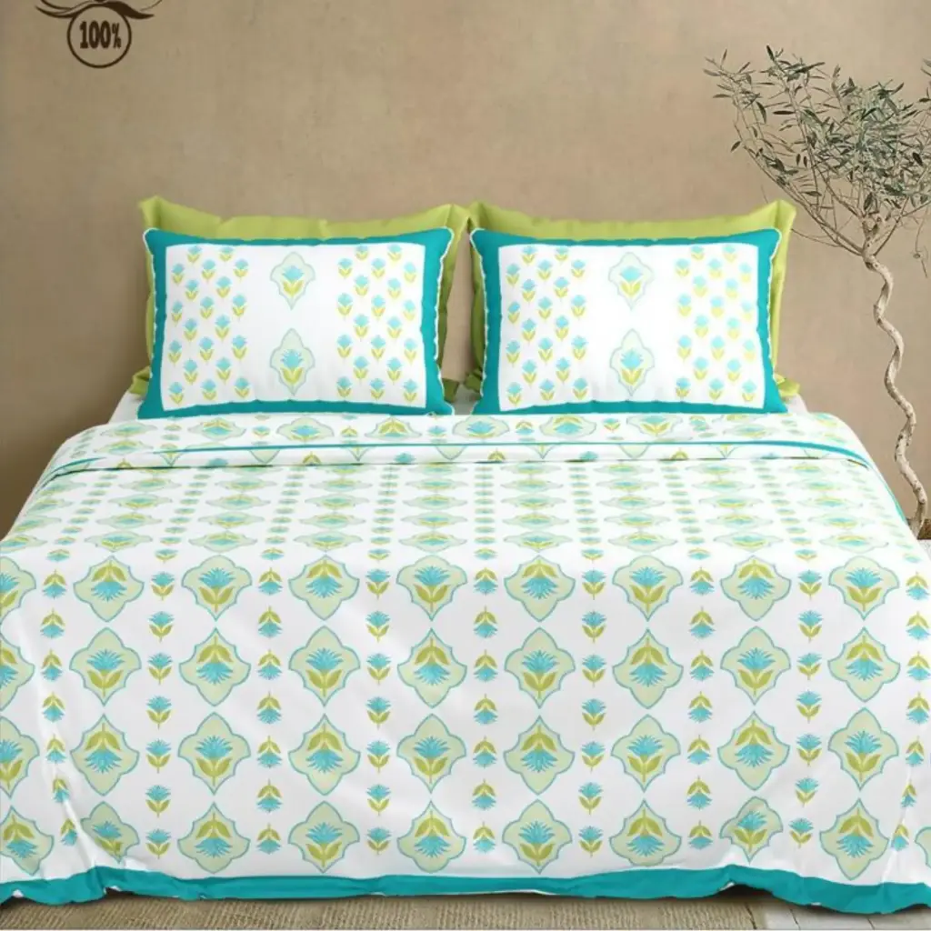 green/Super Home Classic Pure Cotton 100x108 King Size Double Bedsheet