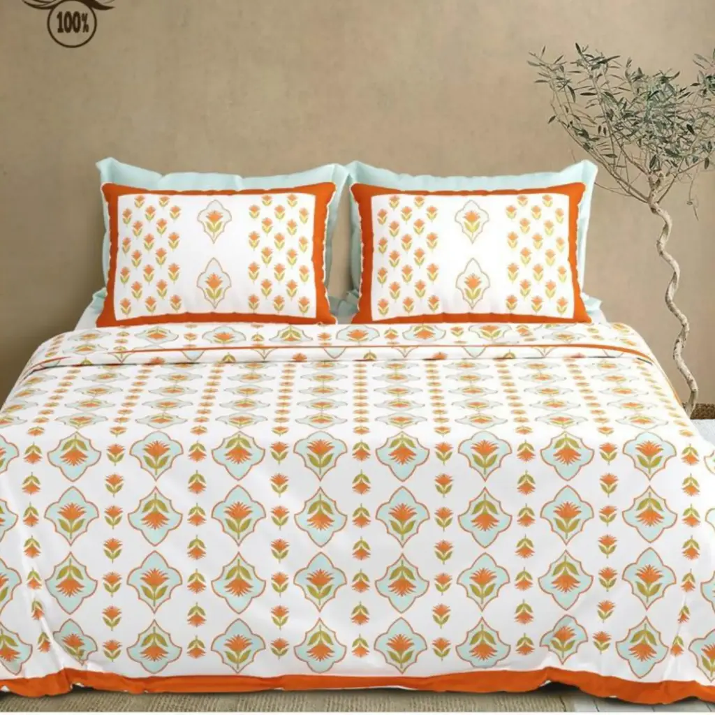 orange/Super Home Classic Pure Cotton 100x108 King Size Double Bedsheet