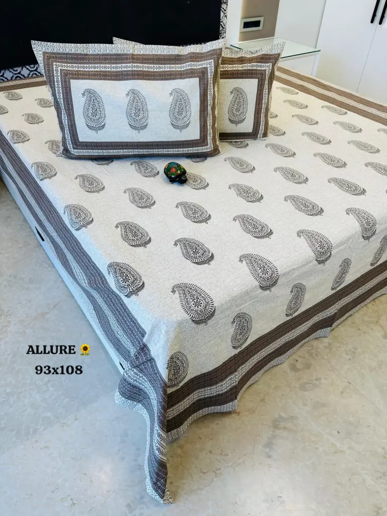 WHITE/Super Home Stylish Printed 93x108 Inches Pure Cotton Bedsheet – Fade Resistant Fabric