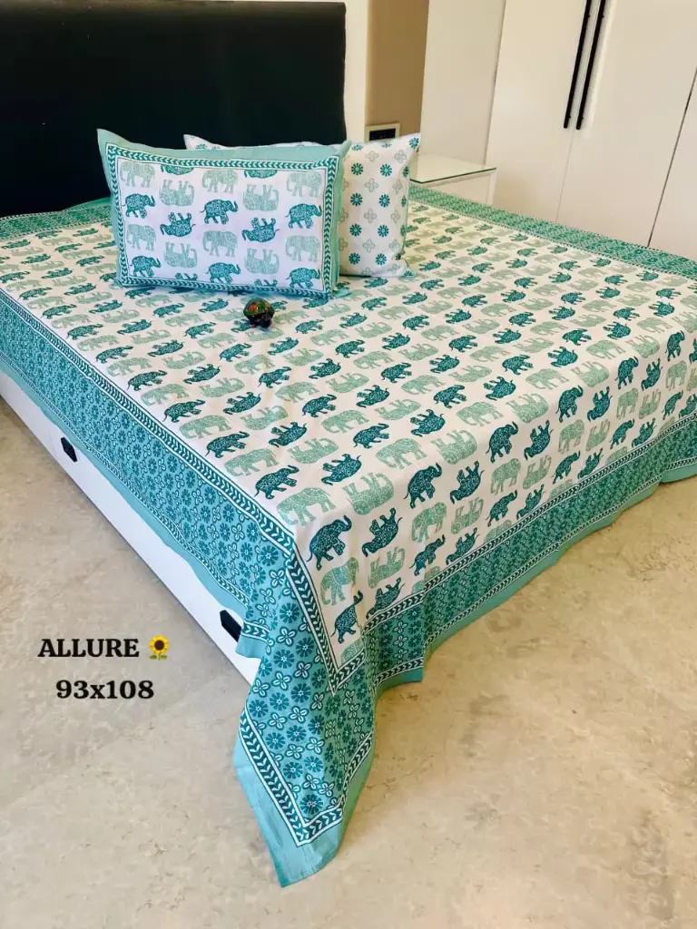 BLUE/Super Home Pure Cotton 93x108 Inches Bedsheet – Traditional Indian Print Collection