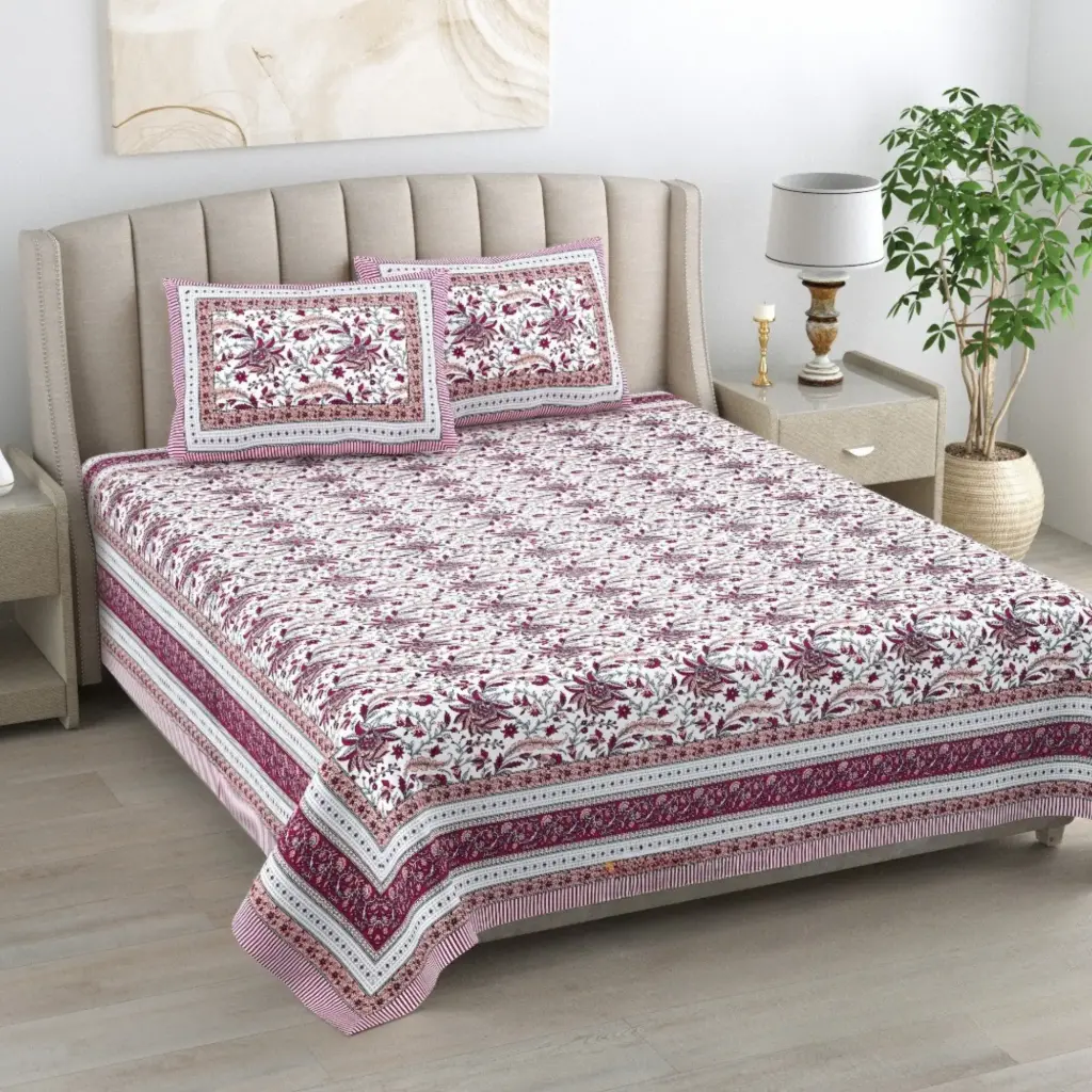 Purple | Super Home Elegant Printed 93x108 Inches King Size Cotton Bedsheet