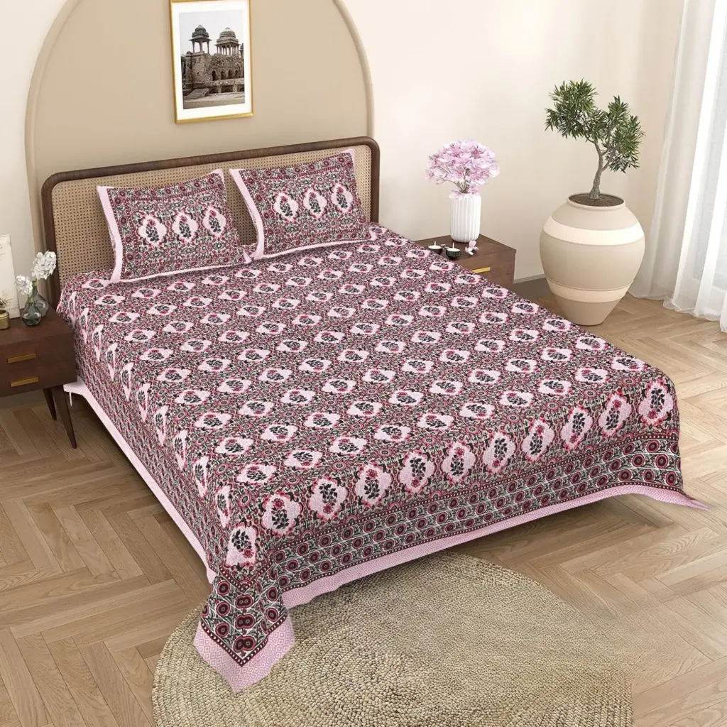 Peach | Super Home Breathable Cotton 93x108 Inches Bedsheet – Comfort & Style