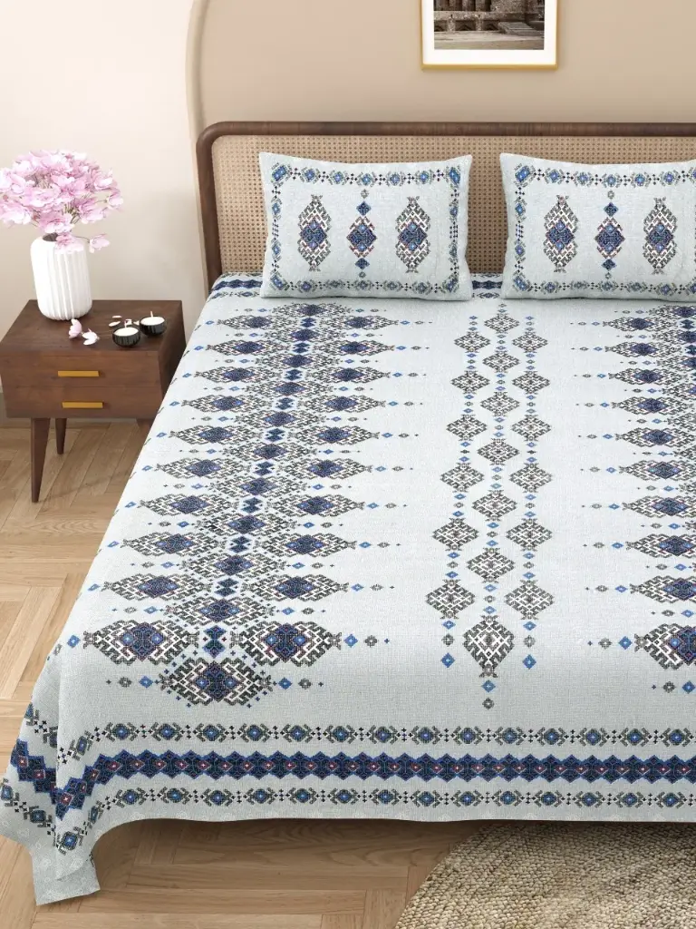 BLACK & WHITE/Classic 108x108 Super King Bedsheet with 2 Pillow Covers – 100% Pure Cotton Comfort/SUPERHOME 