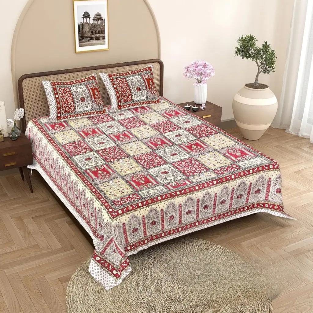 Red | Super Home Handcrafted 93x108 Inches Jaipuri Cotton Double Bedsheet