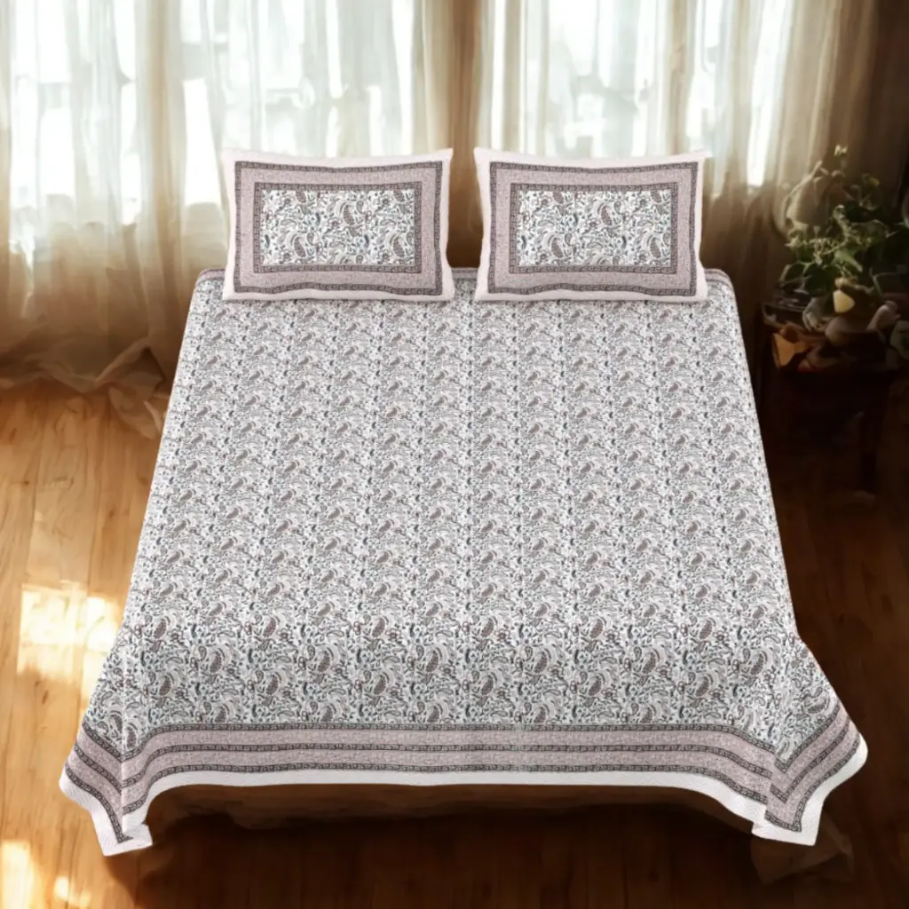 Grey/Super Home 108x108 Inches Premium Cotton King Size Bedsheet with Pillow Covers