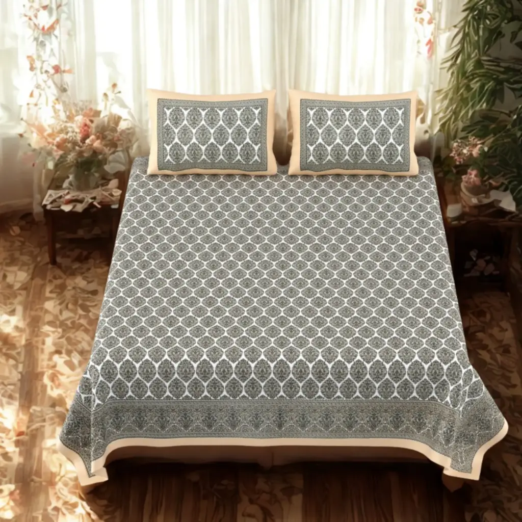 GREY/Super Home 108x108 Inches Pure Cotton Bedsheet – Traditional Rajasthani Print
