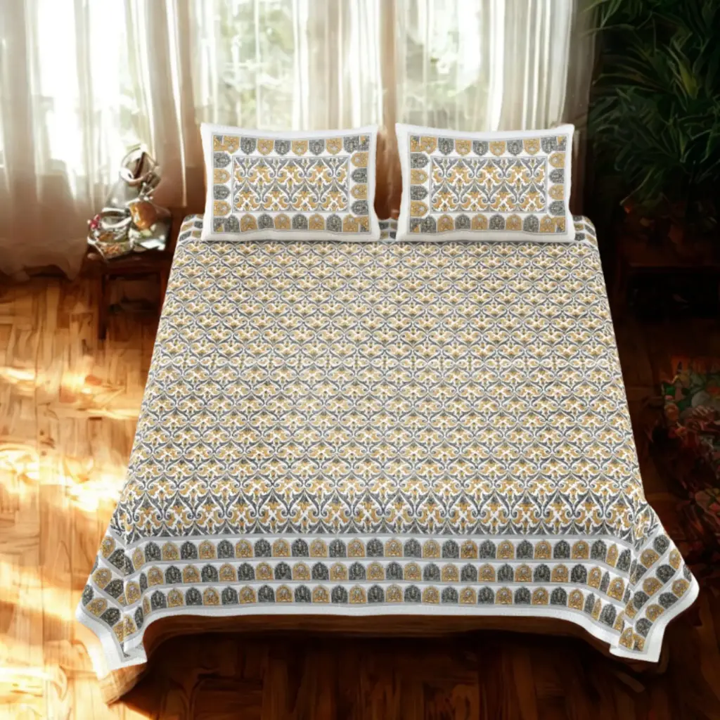 GREY/Super Home 108x108 Inches Bedsheet – Trendy Geometric Cotton Print