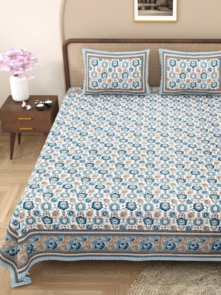 GREEN/Luxury Cotton Double Bedsheet 108x108 with 2 Pillow Covers – Extra Large & Durable/SUPERHOME