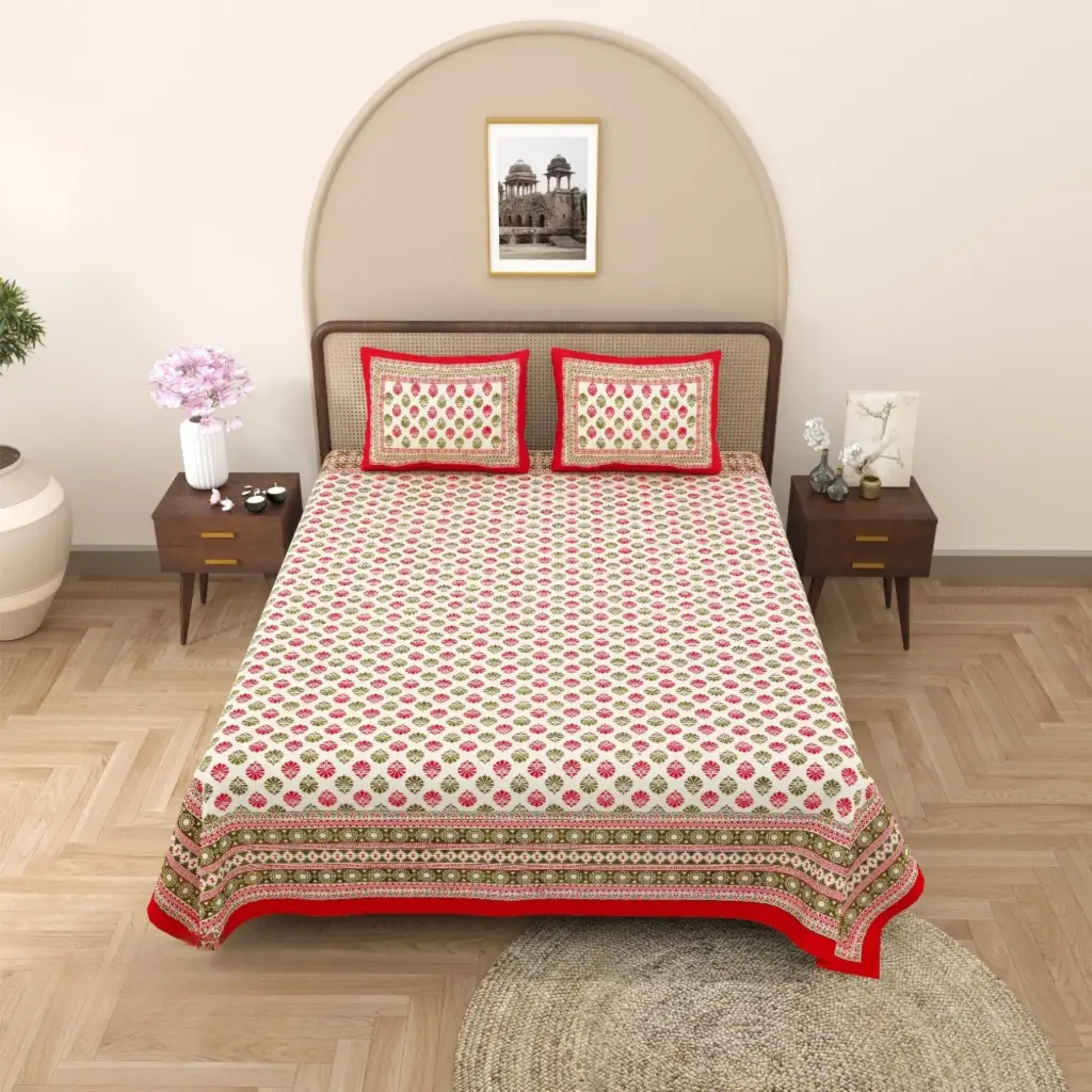 Super Home Artistic Kalamkari Block Print Bedsheet – Large Double Bed 93×108 Inches