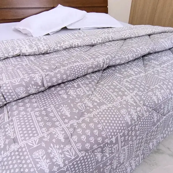 Grey| Super Home Pure Cotton Comforter 90x100 Inches – 200 GSM Warm Winter Quilt for Double Bed| Reversible