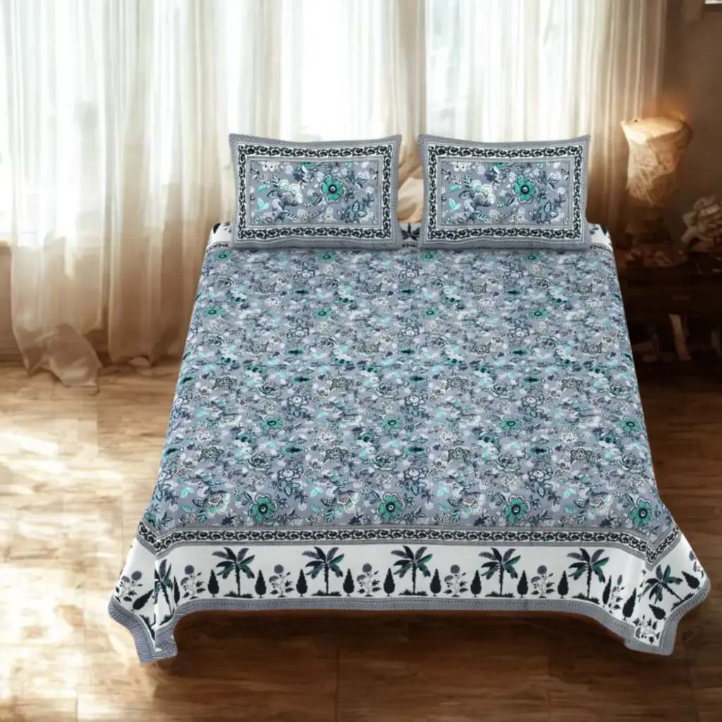 BLUE/Super Home Pastel Shades Cotton Bedsheet 108x108 Inches – Calm & Soothing Design