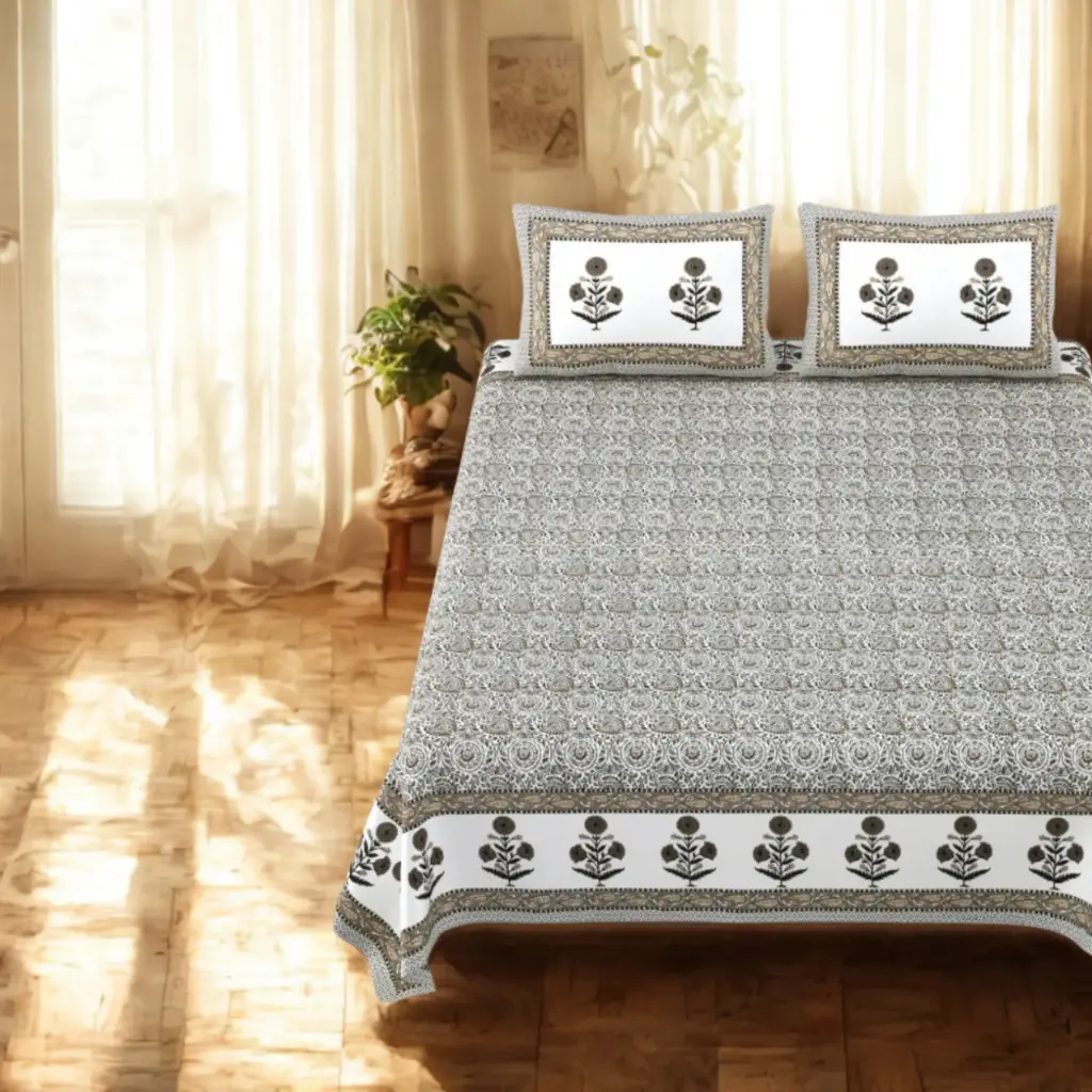 GREY/Super Home Satin Touch Cotton Bedsheet 108x108 Inches – Elegant & Silky Feel