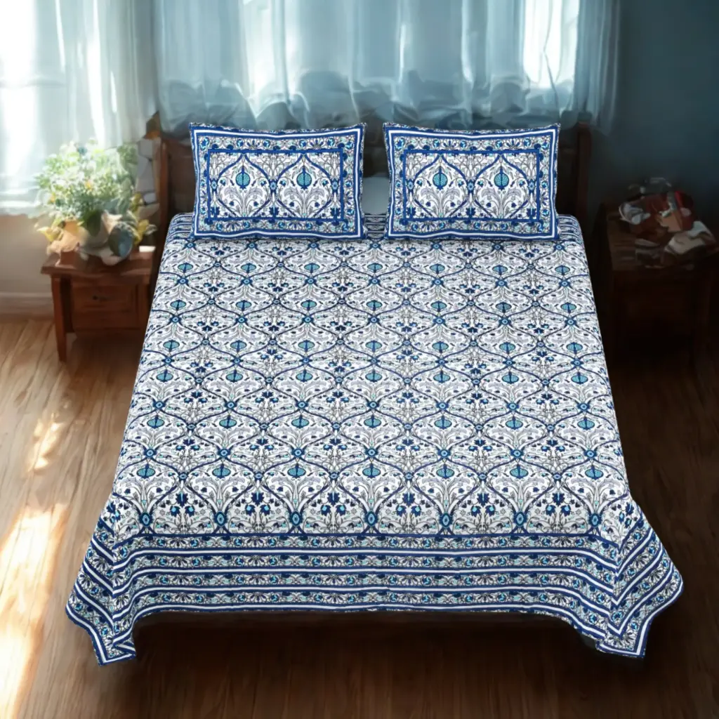 BLUE/Super Home Premium Printed Bedsheet 108x108 Inches – Luxury at Affordable Price