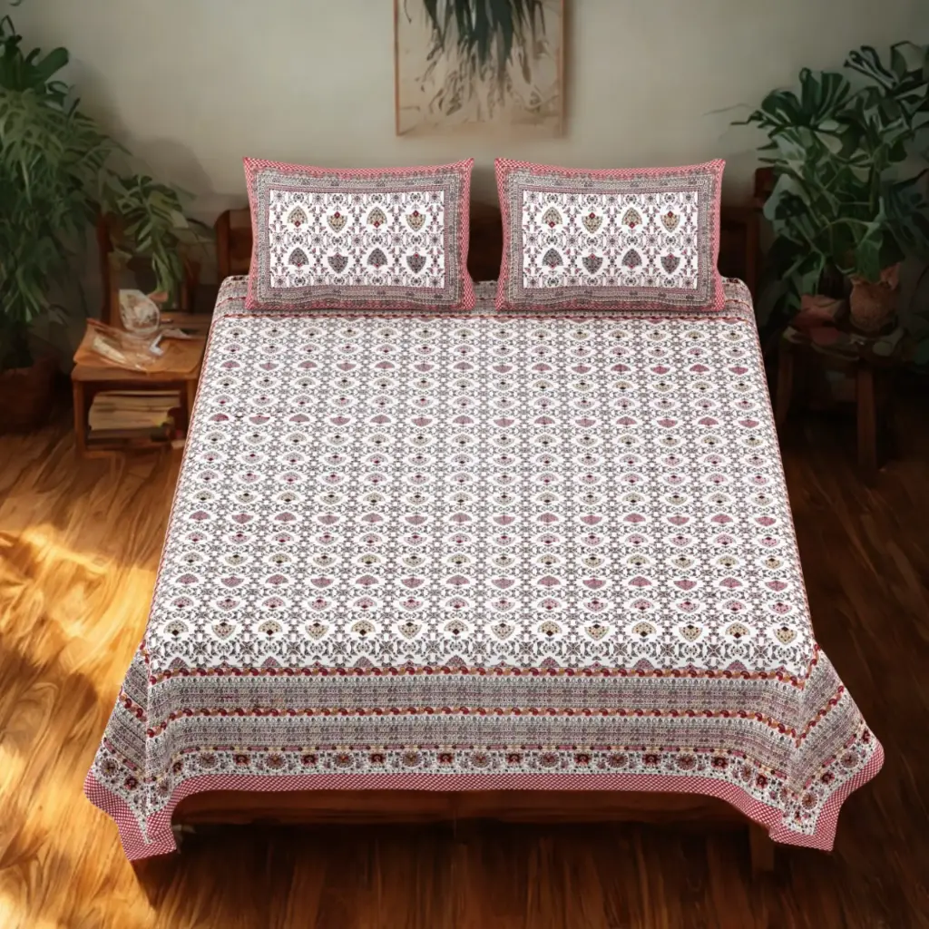 RED/Super Home Royal Jaipuri Cotton Bedsheet 108x108 Inches – Traditional Luxury Feel